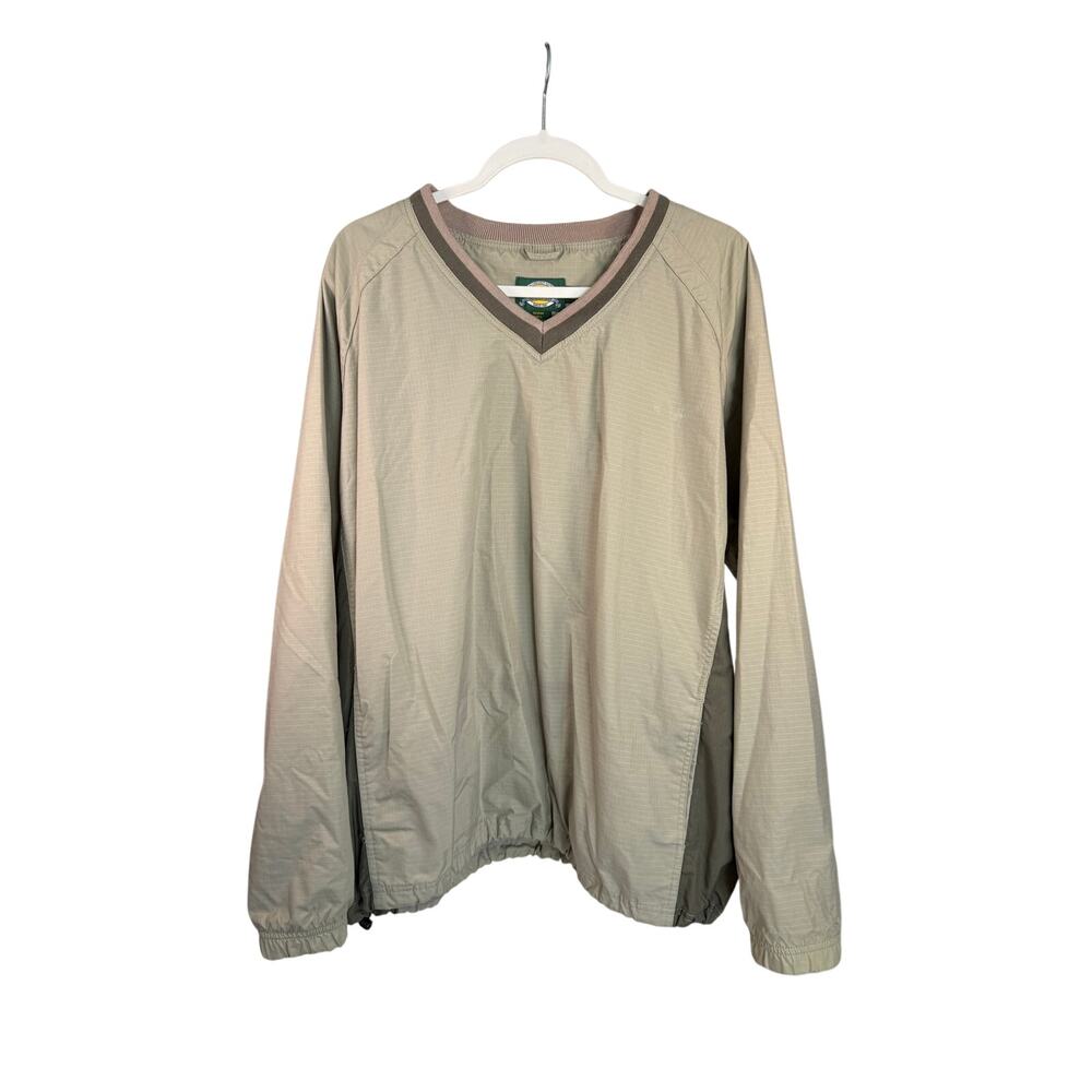 CABELA'S Beige V Neck Pullover Mens Large Windbreaker Jacket Pockets